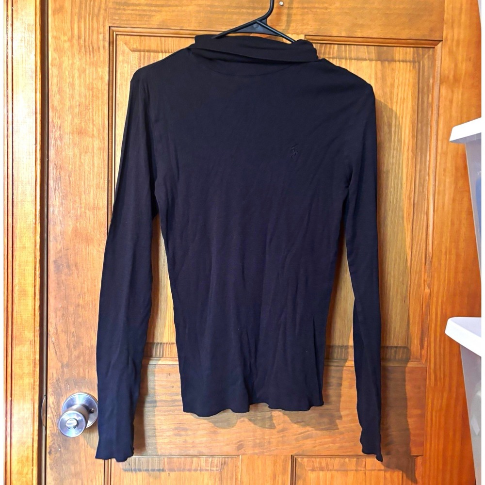 Ralph Lauren Sport Black Pima Cotton Lyocell Turtleneck Top Embroidered Pony L